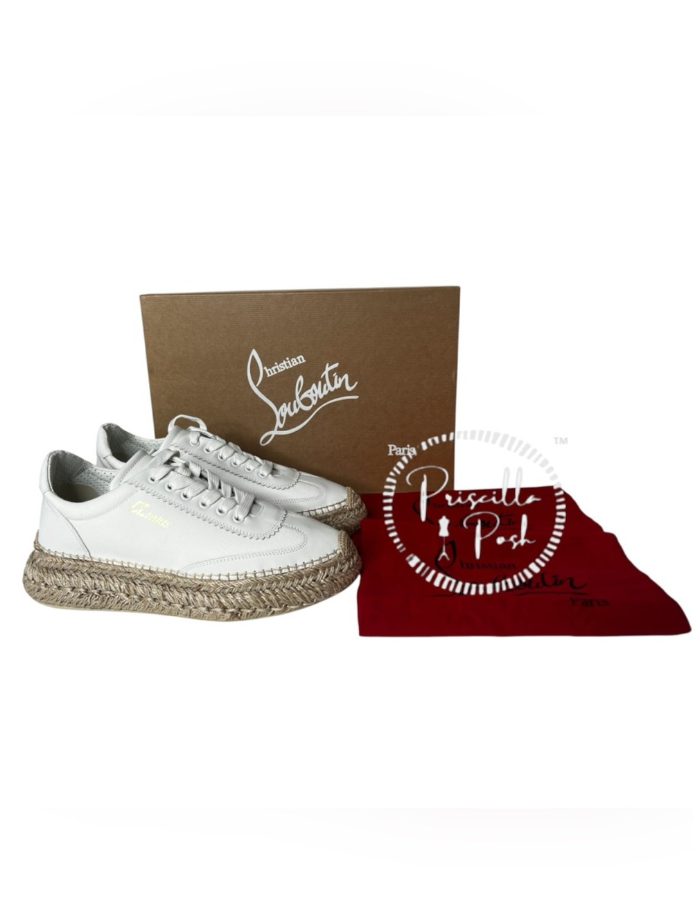 NWB Christian Louboutin White Leather Espadrille Sneakers